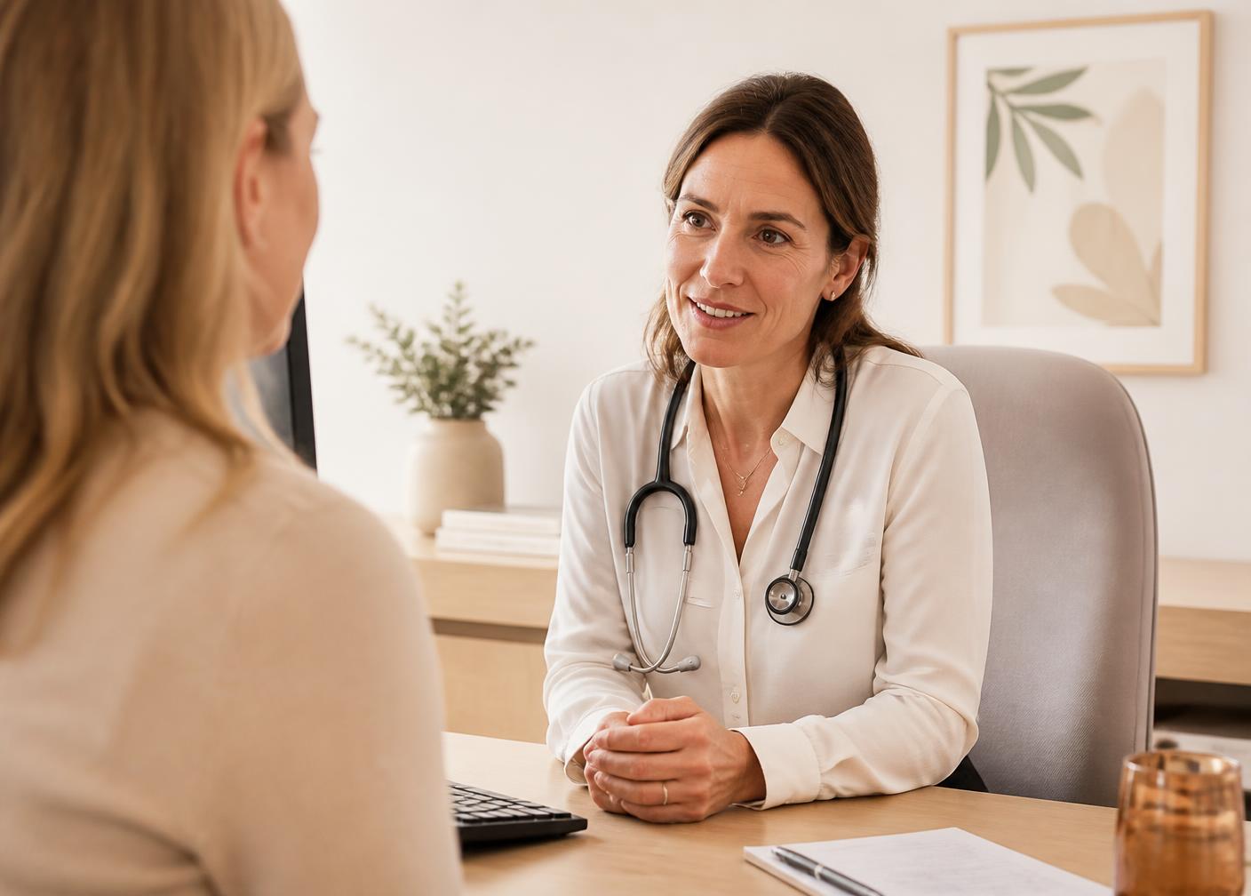 GP reviewing coronary calcium score results with a patient in Australia
